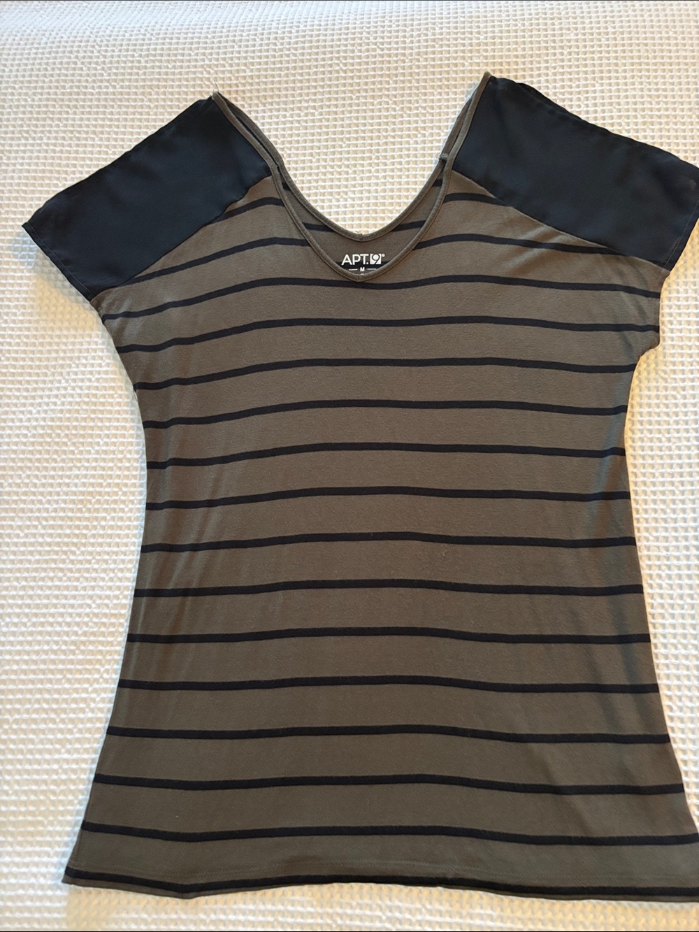 Apt. 9 Olive & Black Striped Open Short Sleeve Top